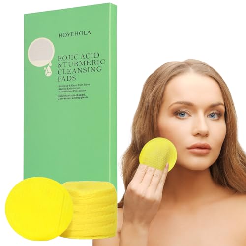 Kojic Acid Cleansing Turmeric Pads: 10Packs Individually Wrapped Face Makeup Remover - Face Scrub Pads Travel Essentials for Women