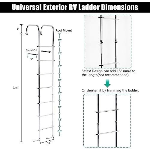 OUTPRIZE Universal Exterior RV Ladder, 7.6FT-8.4FT Aluminum Travel Trailer Ladder, 250lbs Capacity, Sliver by OUTPRIZE - Image 2