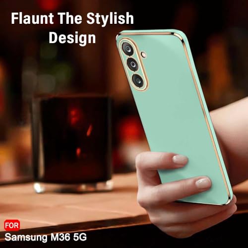 Image of TheGiftKart Luxurious Golden-Plated Back Cover Case for Samsung Galaxy M36 5G / F36 5G | Raised Lips for Camera & Screen Protection | Shockproof Design | Stylish Back Cover Case (TPU, Green)