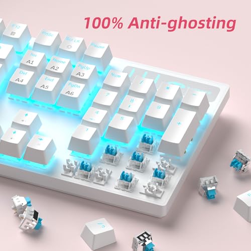 Image of MageGee Mechanical Gaming Keyboard, Wired USB Adjustable Backlight Keyboard, New Mechanical Storm 100% Anti-ghosting Keyboard with Blue Switches for Windows PC /MAC Games (White)