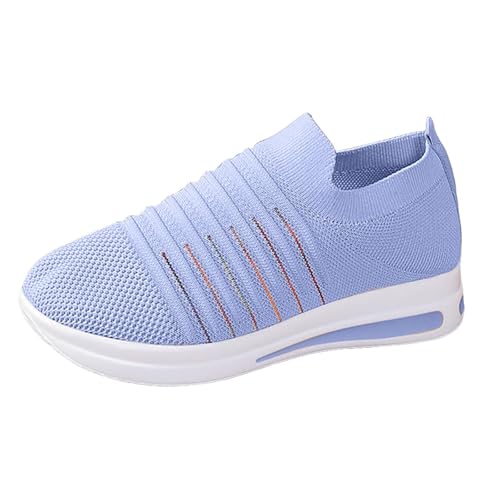Women's Orthopedic Walking Shoes Elastic Casual Knit Mesh Breathable Sock Shoe Comfortable Lightweight Non Slip Platform Nurse Shoes Fashion Sports Tennis Running Sneakers Blue