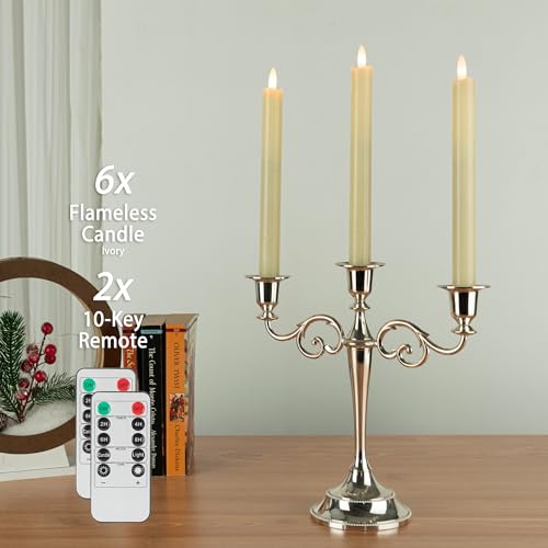 Image of Flameless Taper Candles with Rmote, 9.6 inch Real Wax Battery Operated Candles with 3D Wick, Led Flickering Candlesticks, Electric Candle for Home, Wedding, Party, Decor, Ivory