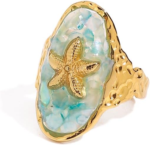 OIDIMS Starfish Ring for Women: 18K Gold Plated Adjustable Stainless Steel Boho Ocean Statement Ring