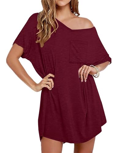 Image of Ekouaer Womens Tshirt Nightgown Cotton V Neck Sleepshirts Comfy Casual Nightshirt for Women