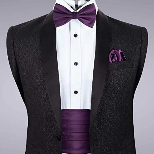 Image of Alizeal Mens Multicolored Silk Solid Cummerbund Bow Tie Set | with Cummerbund Pocket Square Pre-tied Adjustable for Mens Gift