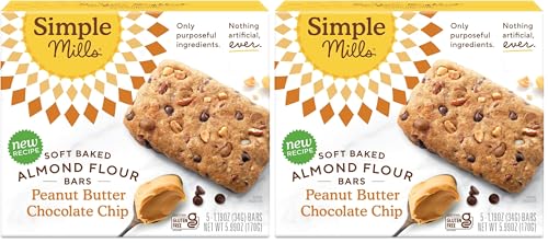 Image of Simple Mills Almond Flour Snack Bars, Peanut Butter Chocolate Chip - Gluten Free, Made with Organic Coconut Oil, Breakfast Bars, Healthy Snacks, 6 Ounce (Pack of 2)