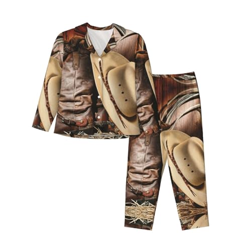 Pyjama cowboy femme EdWal ensemble pyjama tendance manches longues et bas long