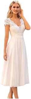 Short Lace Wedding Dresses for Bride V Neck Bridal Gowns for Women A-line Short Sleeve Wedding Gowns