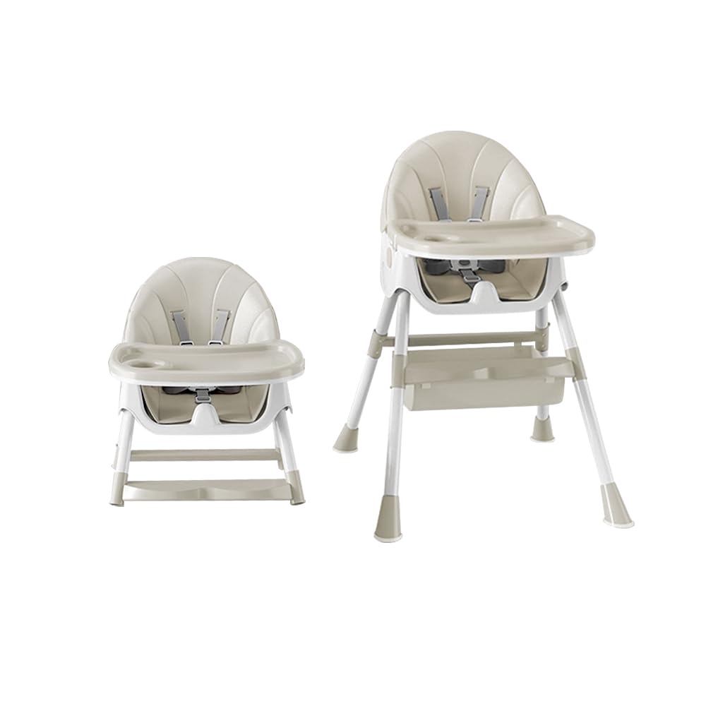 Supfine Chaise haute pour bébé 3 en 1, réglable avec ceinture de sécurité à 5 points, planche à manger amovible, hauteur réglable 87 cm, pliable, pour bébés et tout-petits (beige, 3 en 1)