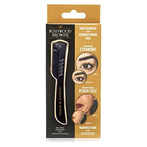 Hollywood Browzer Dermaplaning Face Blade for Woman (Protective Pouch Included) for Eyebrow Shaping, Removing Unwanted Hair and Dermaplaning Exfoliation Single Black Cover