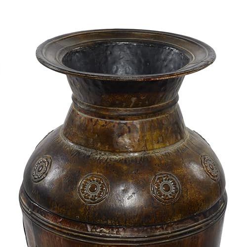 Deco 79 Metal Decorative Vase Indoor Outdoor Large Centerpiece Vases with Floral Relief, Set of 2 Flower Vases for Home Decoration 29", 22"H, Brown - Image 5