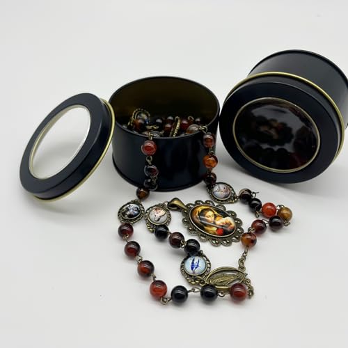 8MM Natural Agate Stone Rosary Beads Catholic Seven Sorrows Rosary Beads Necklace Seven Sorrows of Mary Rosary Chaplet2