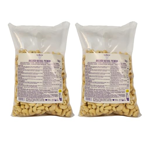 nut&me Anacardos naturales PREMIUM 1kg | Anacardos de Tanzania | Enteros y gigantes | 100% natural | Sin gluten | Vegano | Keto | Sin conservantes | Pack 2 x 1 kg