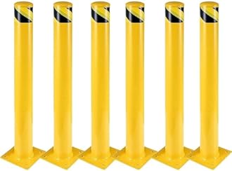 6 Pcs Safety Bollard,42 Inch High Heavy-Duty Yellow Safety Bollard Steel Posts,4.5 Inch Diameter,Safety Bollard with 16 Anchor Bolts - Ideal for Traffic Control, Driveway Barriers,Parking Poles