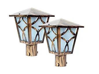 Set of 2 Antique Metal & Decorative Glass Gate Garden Outdoor Waterproof Lamp Light for Home, Villas, Pillar Light- Without Bulb