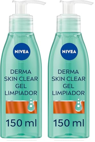 NIVEA Derma Skin Clear Gel Limpiador (150 ml), limpiador facial para pieles propensas a imperfecciones con fórmula vegana, limpiador de poros (Paquete de 2)