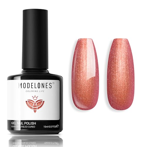 Image of modelones Orange Gel Nail Polish Nude Brown Gel Polish Shimmer Glitter Soak OFF LED Manicure DIY Salon 15 ML