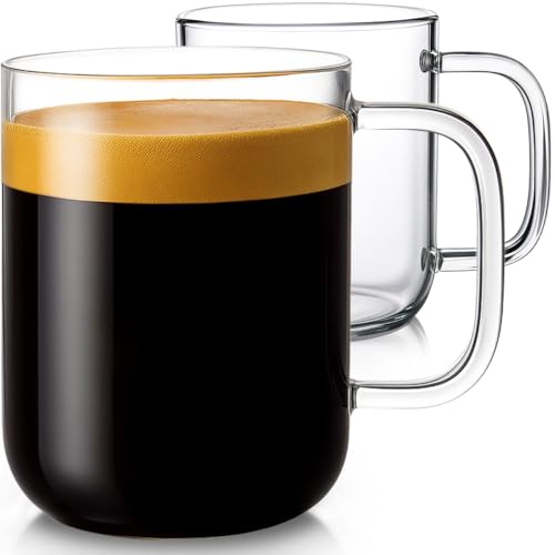 Aquach Glass Mugs 20 oz Set of 2, Extra Large Clear Glass Cup with Handle for Hot/Cold Coffee Tea...