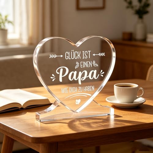 Papa Geschenk, Geburtstagsgeschenk für Papa von Tochter & Sohn – Herz Acryl Dekoration, Bester Papas Geschenke, Geschenk Papa Geburtstag, Geschenke für Väter zum Geburtstag, Vatertag (Transparent)