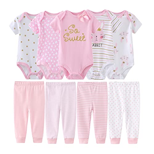 Image of MAMIMAKA Newborn Baby Clothes Set - Short Sleeve Baby Boy Pants & Girl Bodysuits - Layette Sets