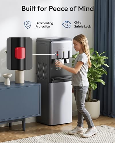 Image of Euhomy Bottleless Water Cooler Water Dispenser, 3 Temperature Settings Hot Cold & Room Water, NSF Certified Dual Filters, Self Cleaning Water Dispenser, Child Safety Lock, LED Indicator, Black