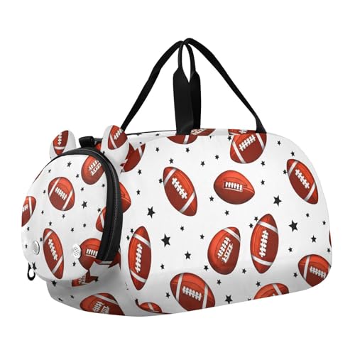 Stars Football White Kids Travel Duffel Bag for Boys Girls Overnight Weekend Tote Bag with Shoes Compartment for Dance Gym Sports
