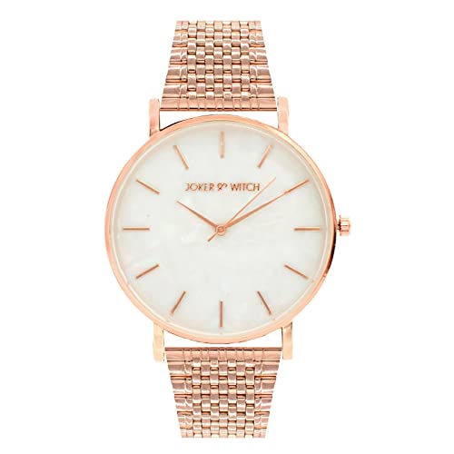 Image of Joker & Witch Stainless Steel Women Lucinda Analog Watch Bracelet Stack, Band Color-Rose Gold, Dial Color-White