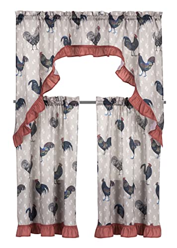 Regal Home Collections Rooster Print Kitchen Curtains 3-Piece Set - Curtains For Kitchen Windows - Half Curtain Panels And Window Valance (56" X 36", Multi) #TOP1