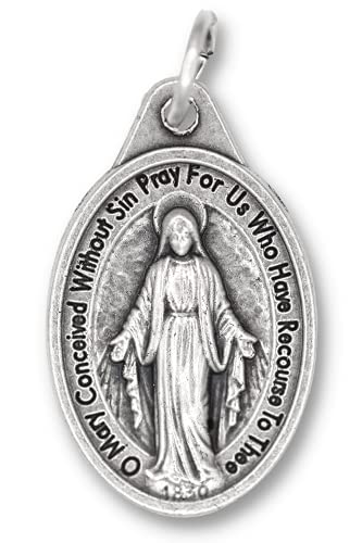 Caritas et Fides Bulk Pack of 10 - Miraculous Medal Pendant for Necklace -1" Oval Silver Oxidized Miraculous Medals Pendant for Necklace, Medals for Jewelry Catholic, Made in Italy2