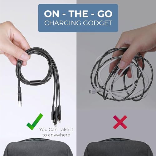 Image of The Black Store Original Nylon Braided Multifunction Fast Charging Cable for Android, iOS and Type C Devices, 3 in 1 Charging Cable, 3A (Multicolor), 1M