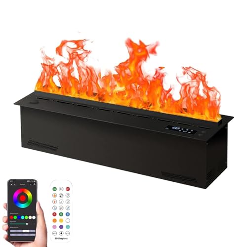 SHENGSHIYU Chimenea de Vapor de Agua 3D,Decoración Y Humidificación 2-En-1,128 Colores de Llama,App,Control Remoto,Control Táctil,Chimenea Atomizada 3D con Efecto de Llama LED 80cm