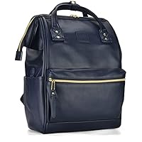 Kah&Kee Mochila Cuero Portatil 14 Pulgadas Para Mujeres Y Hombres (Azul marino)