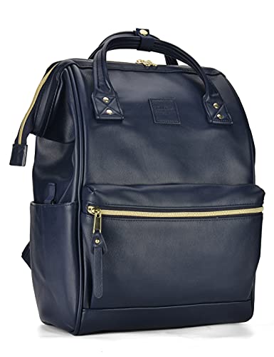 Kah&Kee Leather Backpack for Women and Men 15-inch Laptop Bag | Teacher Professional, Diaper Bag Backpack, Ideal for Work, School, Nurse, College & Travel (Navy II, Medium)