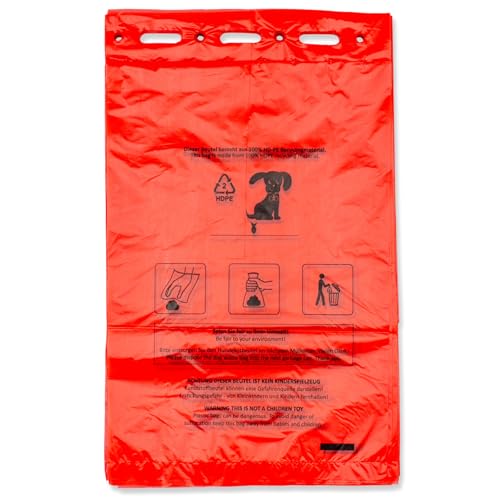 100 sacchetti per escrementi di cani (1 blocco con 100 sacchetti), da appendere, rosso in 21 x 31,5 cm + bordo di 3,5 cm