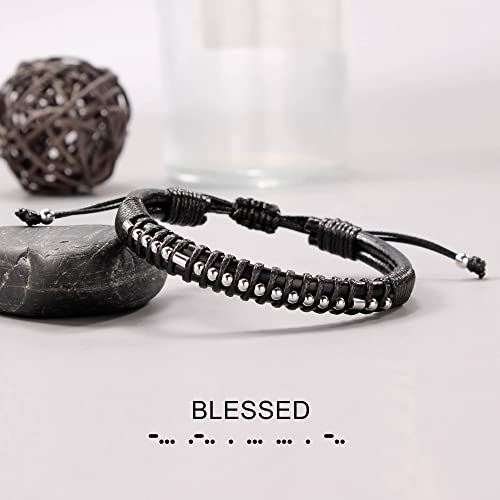 Inspirational Gifts for Men Morse Code Bracelets Mens Bracelets Graduation Gifts for Him Fathers Day Adjustable Leather Bracelet Motivational Birthday Annivesary Jewelry Stocking Stuffers for Men
