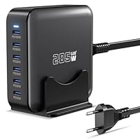 285W USB C Ladegerät, PD 100 W + 65 W Schnellladegerät 6 Port Ladestation GaN-III Charger, Netzteile Kompatibel mit MacBook Pro/Air, Dell XPS, iPhone 15/16/14/Pro, Samsung, Xiaomi, iPads, Steam Deck