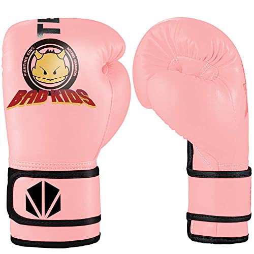 Tekxyz Bad Kids Series Boxing Gloves 6 Oz, Pink - Synthetic Leather Kids Boxing Training Gloves With Vivid Color For Boys And Girls Age 3 To 12 Years Old #TOP6