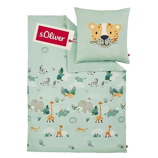 s.Oliver Kinderbettwäsche Tiere 135x200 cm - 100% Baumwolle, praktischer Reißverschluss & maschinenwaschbar, Bettwäsche für Kinder 2tlg. Zootiere hellgrün