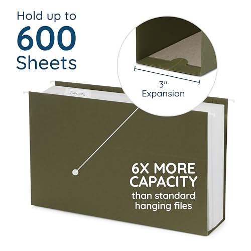 25 Blue Summit Supplies Legal Size Hanging File Folders with 3" Expansion, Standard Green Expandable Hanging File Folders, 25 Plastic Tabs and Inserts, Durable 12pt Paper by Blue Summit Supplies - Image 4