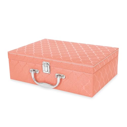Image of LEDO Bangle Box Organizer Holder Case for Women in PU Leather with 4 Rods in Peach Color