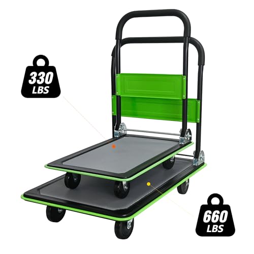 Carretilla plegable resistente de plataforma 330 lbs con ruedas giratorias miniatura 6