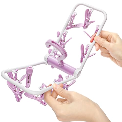 Suwimut 6 Pack Clothes Drying Rack, Small Folding Portable Underwear Hangers with 12 Clips, Plastic Laundry Clip and Drip Drying Hanger with 360° Rotatable Hook for Socks Towels Bras Clothes Gloves - Thumbnail 3