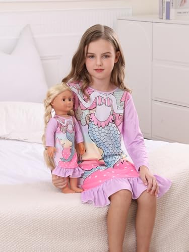 Bow Dream Toddler Girls Dress Cute Cartoon and Matching American Girl Doll Clothes for Girls Party Birthday Gift Mint Mermaid4