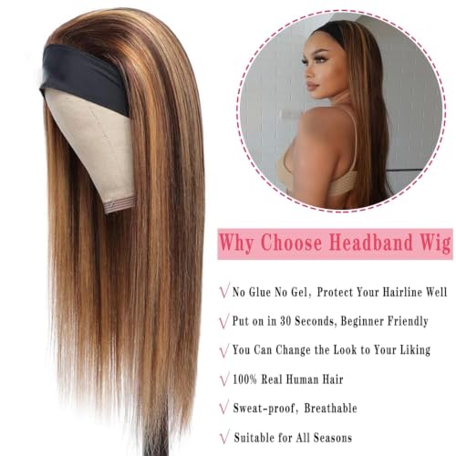 Image of Celiarita Ombre Headband Wig Human Hair Straight 24 inch None Lace Front Wig P2 /30 Highlights Blonde Straight Headband Half Wigs for Black Women Human Hair
