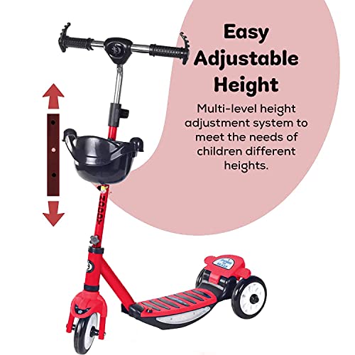 Image of AYSIS Kids Road Master Runner Scooter for Kids of 2 to 14 Years Age Skating Ride on, Scratch Free with Sipper, Bell, Stand and 3 Adjustable Height, Foldable, PU Wheels & Weight Capacity 75 kgs Kick Scooter with Brakes:- Red