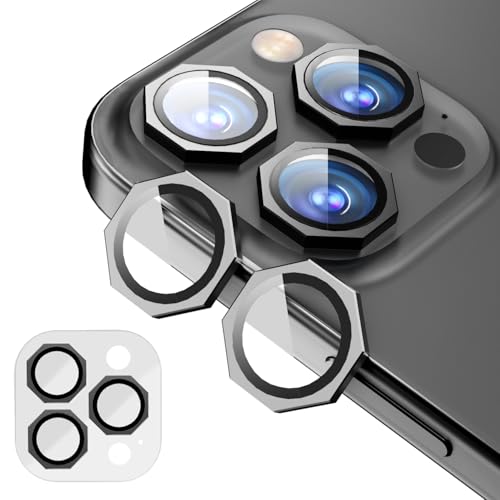 Image of GadgetBite Snaptra Octagon Lens Protector Compatible With iPhone 15 Pro & iPhone 15 Pro Max - 9H Tempered Glass Camera Cover with Metal Ring, Scratch-Resistant,Camera Lens Protection - Black