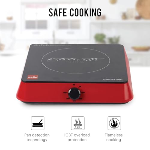 Cello Induction Cooker Blazing 600+ | 1800 Watt Induction Cooktop | 2-in-1 knob design with Grade Crystal Shiny Glass Plate | Compact and Portable... - Image 3