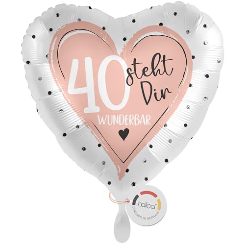 balloa Folienballon zum 40 Geburtstag rosa Herz steht dir wunderbar Helium-Ballon Geburtstagsgeschenk für Frauen elegante Party Deko zum 40 Geburtstag Feier 33cm