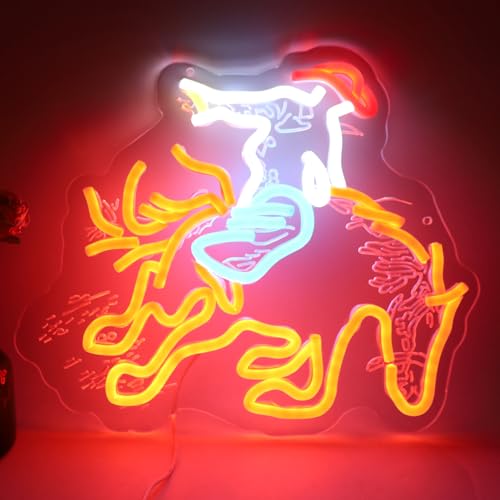 Image of Riding Horse LED Neon Sign,Man with Cowhat Western Style Wall Decor with Acrylic Backing, Dimmable USB Powered Neon Light for Bar, Man Cave, Ranch & Rustic Home Decor Holiday Birthday Gift