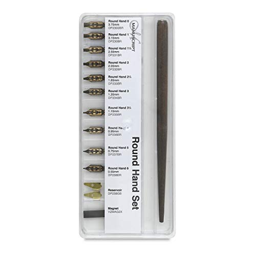 Manuscript Round Hand Ensemble porte-plume et plumes dans plumier